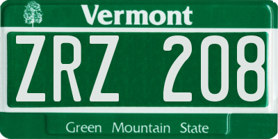 VT license plate ZRZ208