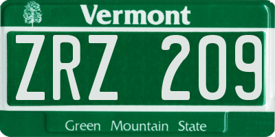 VT license plate ZRZ209