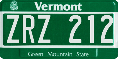 VT license plate ZRZ212