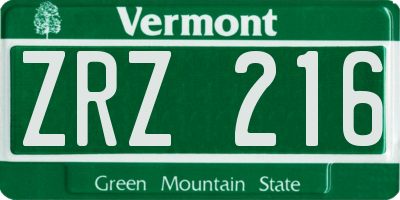 VT license plate ZRZ216
