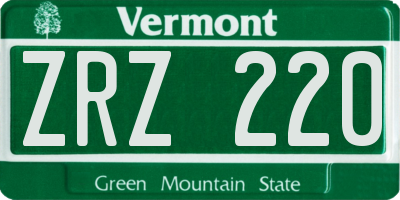 VT license plate ZRZ220