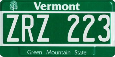 VT license plate ZRZ223