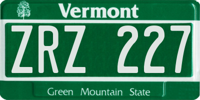 VT license plate ZRZ227
