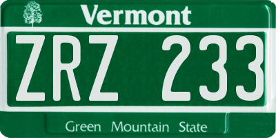 VT license plate ZRZ233