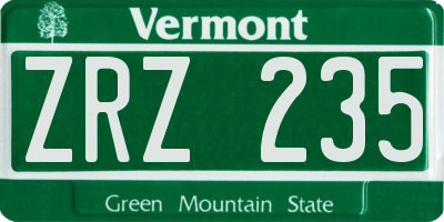 VT license plate ZRZ235
