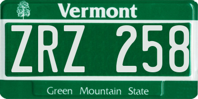 VT license plate ZRZ258