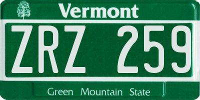 VT license plate ZRZ259
