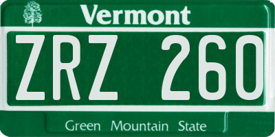 VT license plate ZRZ260