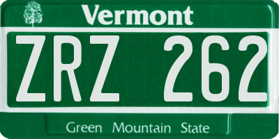 VT license plate ZRZ262