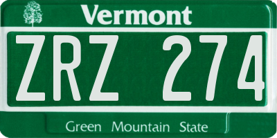 VT license plate ZRZ274