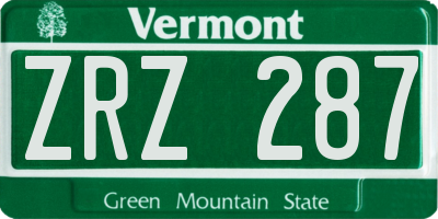 VT license plate ZRZ287