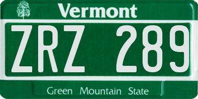 VT license plate ZRZ289