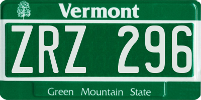 VT license plate ZRZ296