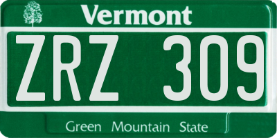 VT license plate ZRZ309