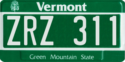VT license plate ZRZ311