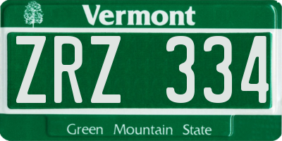 VT license plate ZRZ334