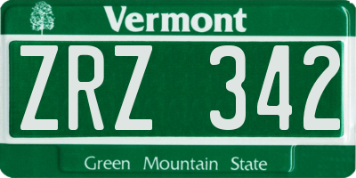 VT license plate ZRZ342