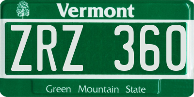 VT license plate ZRZ360