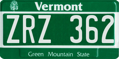 VT license plate ZRZ362