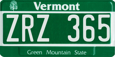 VT license plate ZRZ365