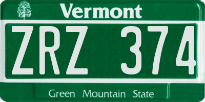 VT license plate ZRZ374