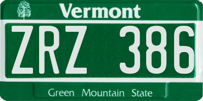 VT license plate ZRZ386
