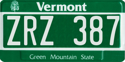 VT license plate ZRZ387