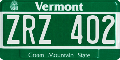 VT license plate ZRZ402
