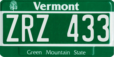 VT license plate ZRZ433