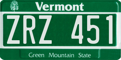 VT license plate ZRZ451