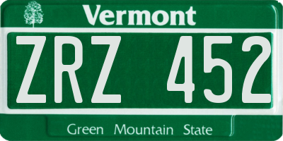 VT license plate ZRZ452