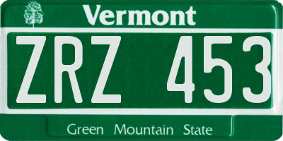 VT license plate ZRZ453
