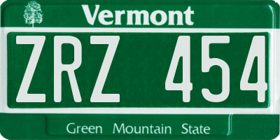 VT license plate ZRZ454