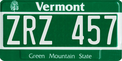 VT license plate ZRZ457