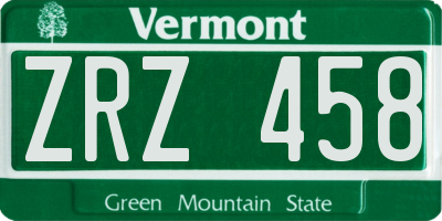VT license plate ZRZ458