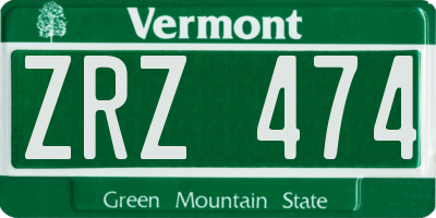 VT license plate ZRZ474