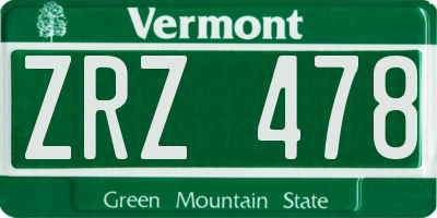 VT license plate ZRZ478