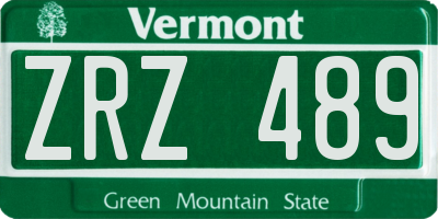VT license plate ZRZ489