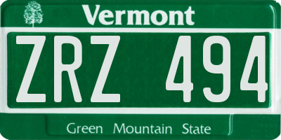 VT license plate ZRZ494