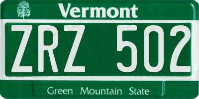 VT license plate ZRZ502