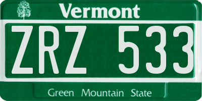 VT license plate ZRZ533