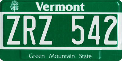 VT license plate ZRZ542