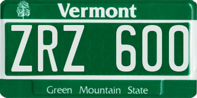 VT license plate ZRZ600
