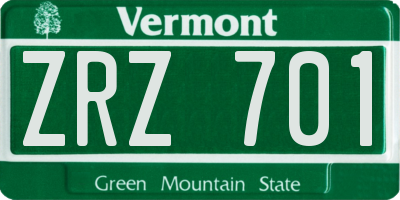 VT license plate ZRZ701