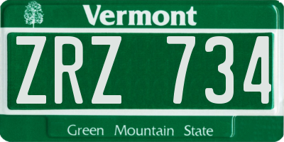 VT license plate ZRZ734
