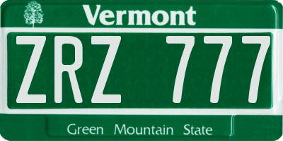 VT license plate ZRZ777