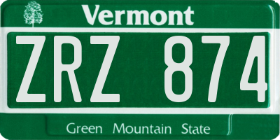 VT license plate ZRZ874