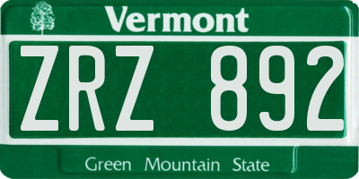 VT license plate ZRZ892