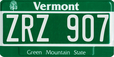 VT license plate ZRZ907