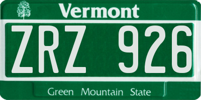VT license plate ZRZ926